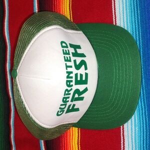 Vintage Guaranteed Fresh Trucker Mesh Snapback Hat Green White